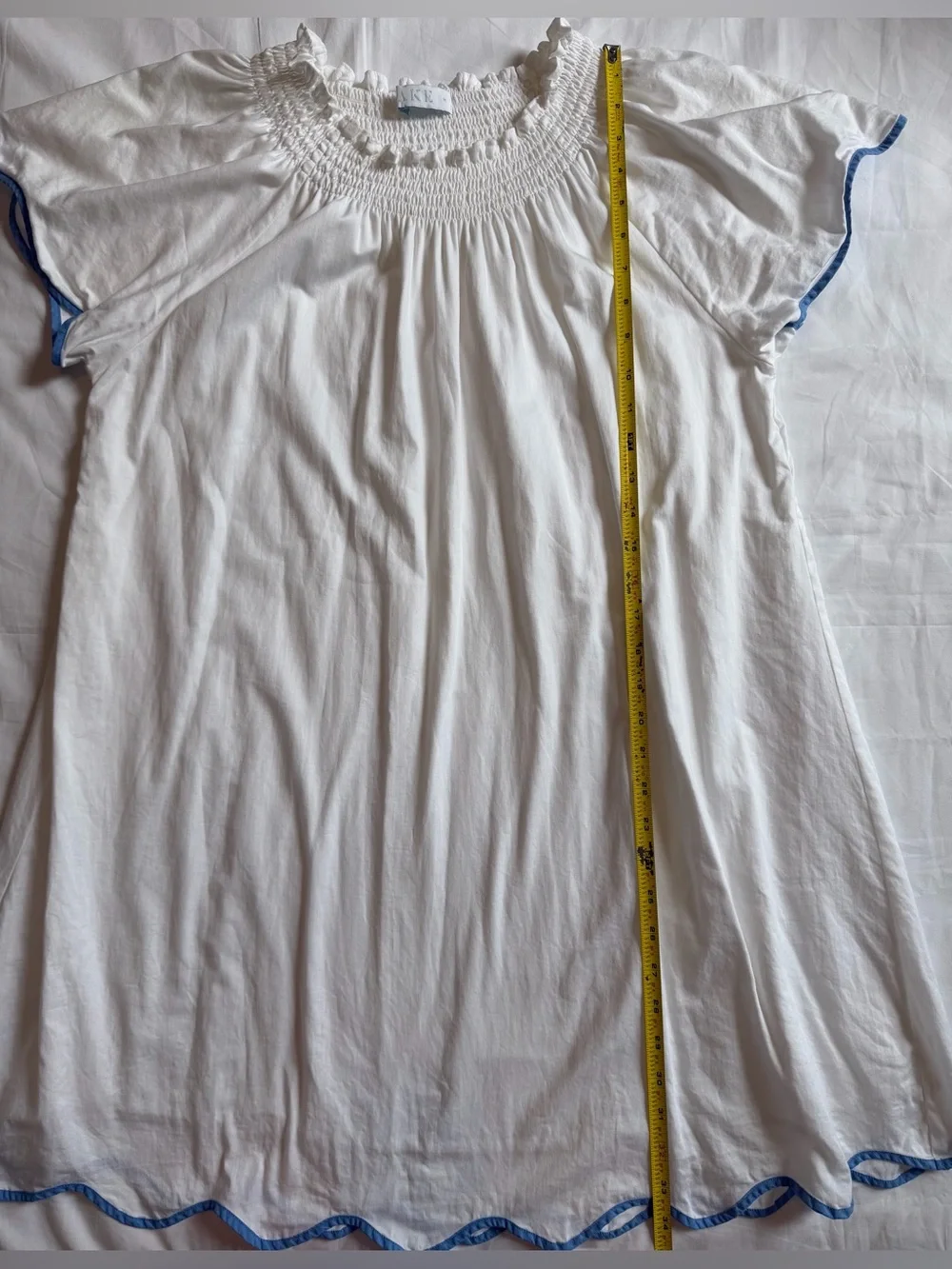 LAKE Pajamas Patio Dress White Blue Size Medium Scalloped - Picture 6 of 10